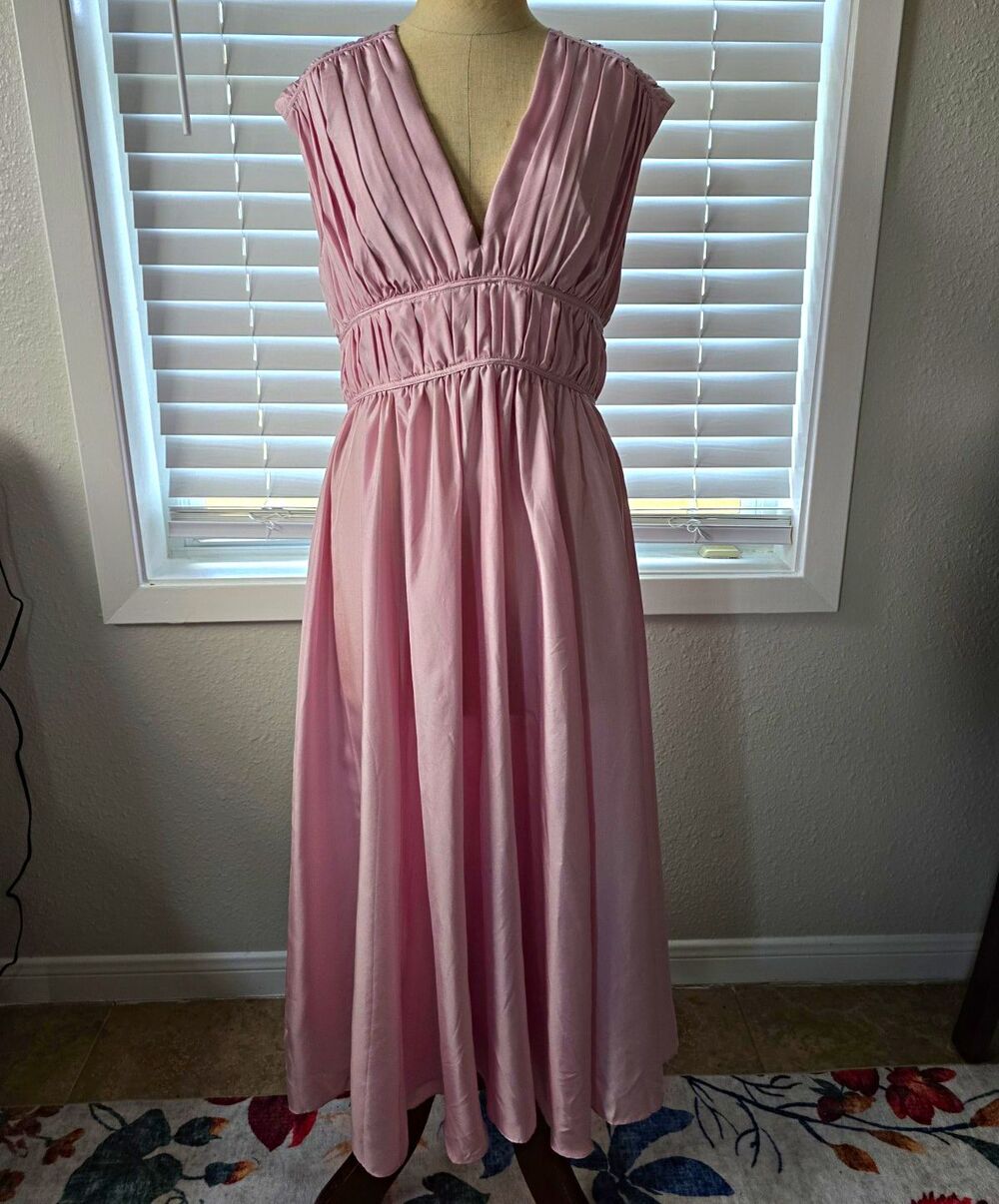 J.CREW Pink Silk Blend Maxi Dress V-Neck Sleeveless P HTF XS Fairy Romantic